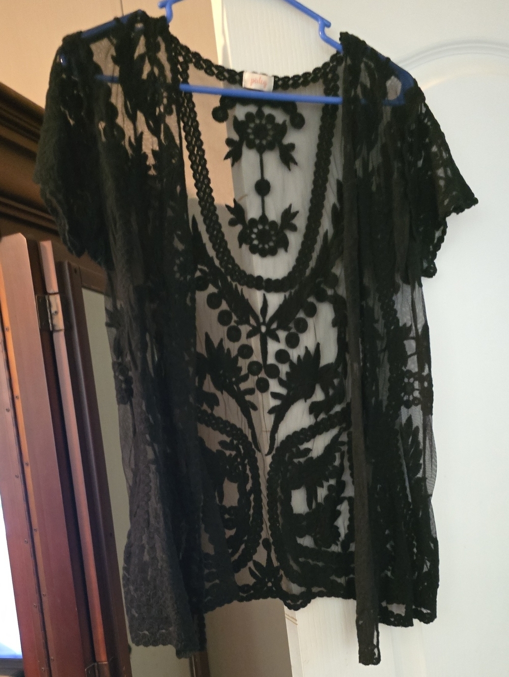 Pixley Black Sheer Embroidered Open Cardigan